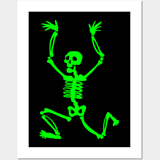 Running Skeleton Green Silhoette Posters and Art